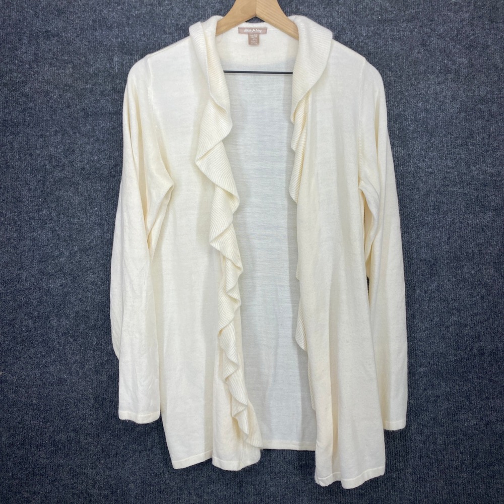 White Stag Cream Ruffle Open Front Cardigan XL 16-18 Ivory Knit Long Sleeve